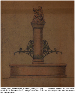 Joseph Stolls Entwurf zur Neugestaltung des Bensheimer Hospitalbrunnens und Umgestaltung zum Rebenbrunnen in den 1930er Jahren.