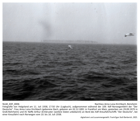 Kennung: NLAK_KDF_0006.jpg; Fotografie von Helgoland am 11. Juli 1938, 17:50 Uhr (Logbuch), aufgenommen während der 109. KdF-Norwegenfahrt der 
