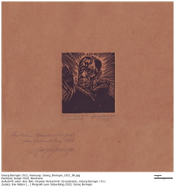 Georg Beringer, Aufschrift: Original Holzschnitt (Handdruck), 1921, Der lieben Schwester Margreth zum Geburtstag 1922, Georg Beringer
