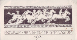 Logo des Abiturjahrgangs 1934 am Bensheimer Gymnasium, Größe: , Text: Maturum-Bensheimer Gymnasium 1934.
